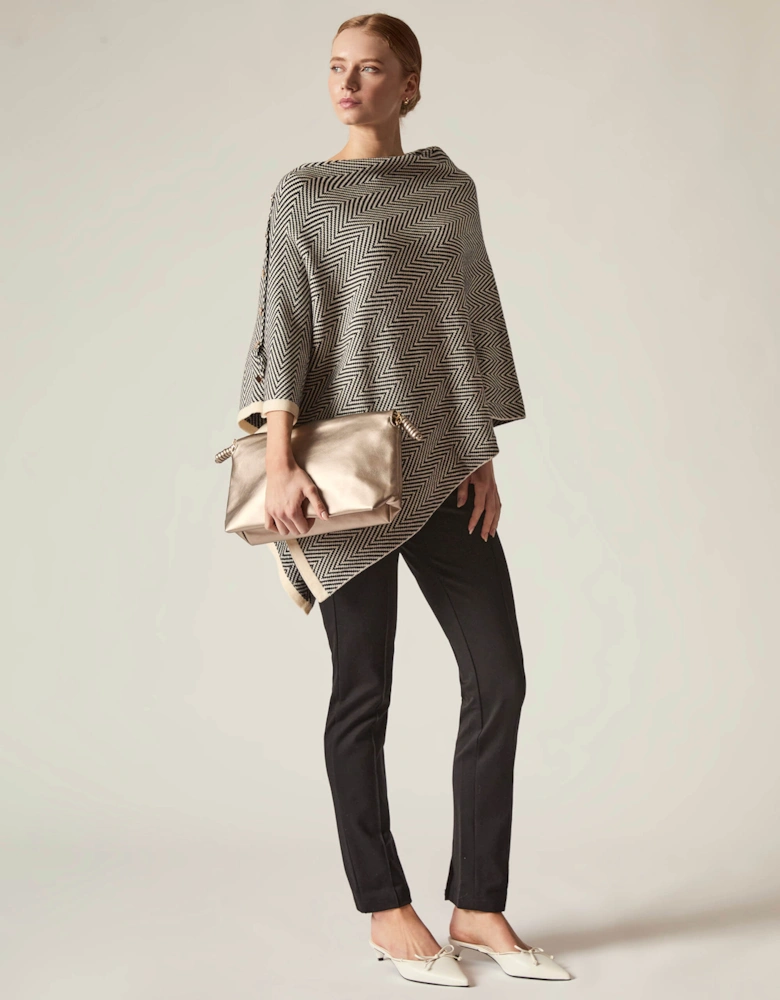 Black Chevron Button Poncho