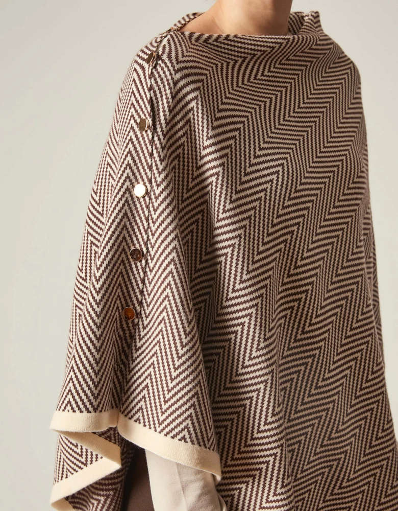 Coffee Chevron Button Poncho
