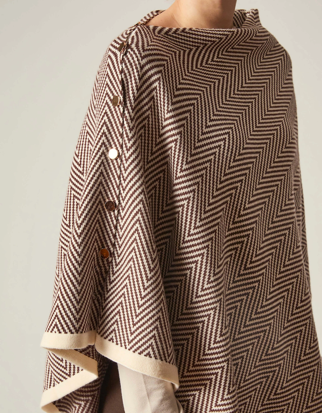 Coffee Chevron Button Poncho