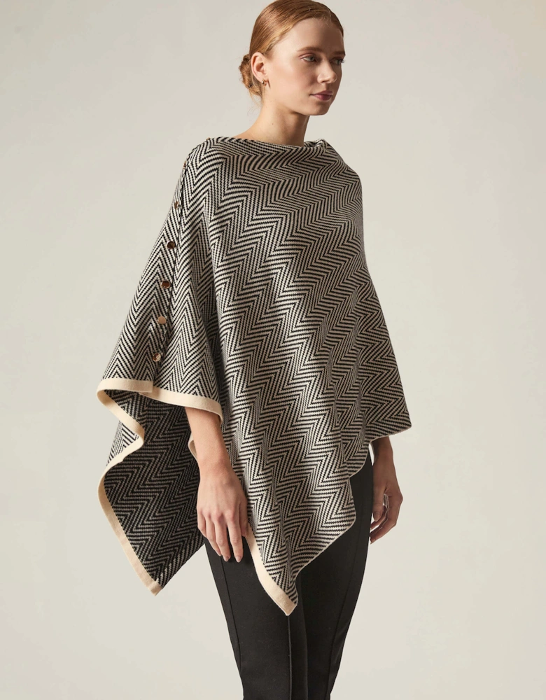 Black Chevron Button Poncho