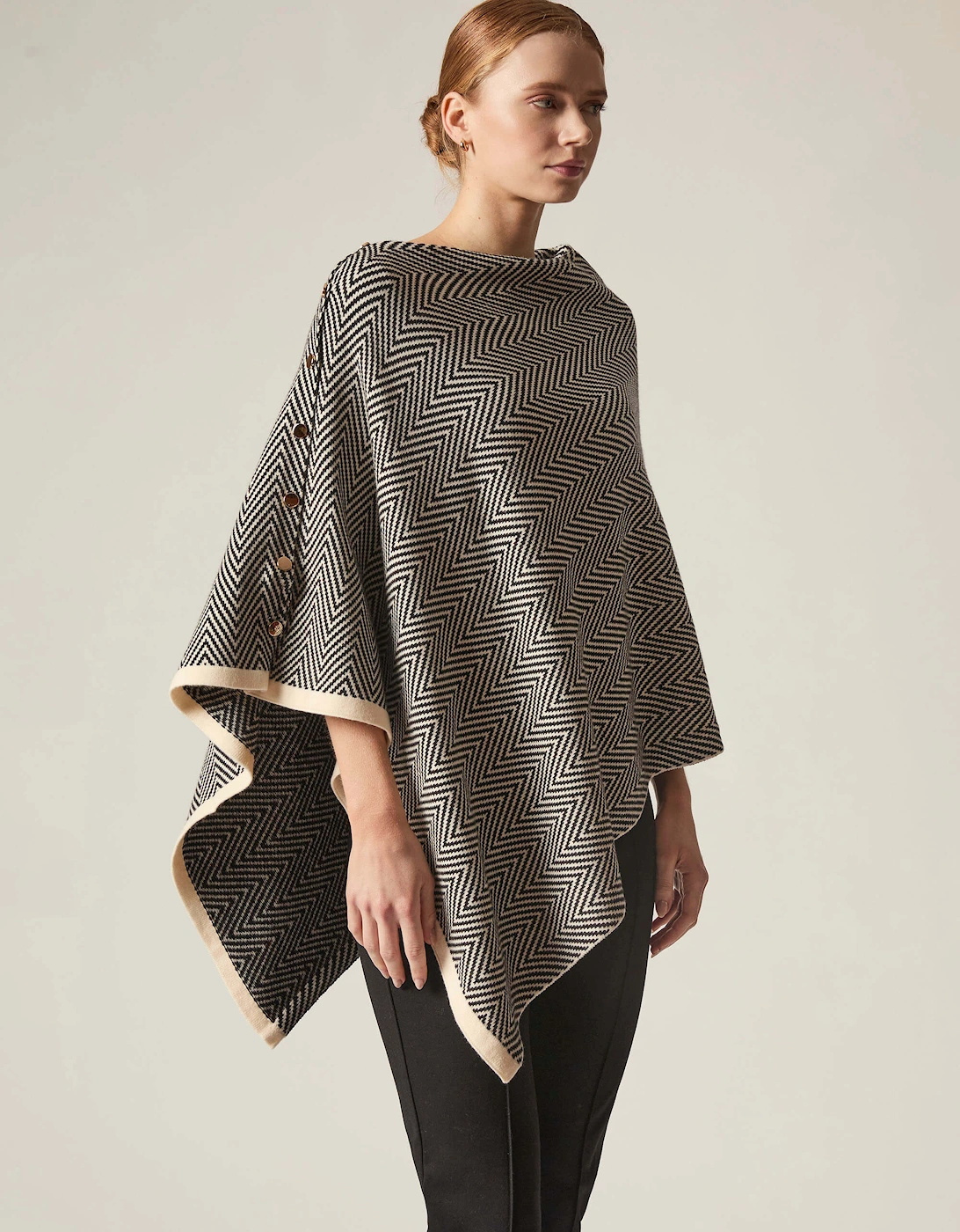 Black Chevron Button Poncho