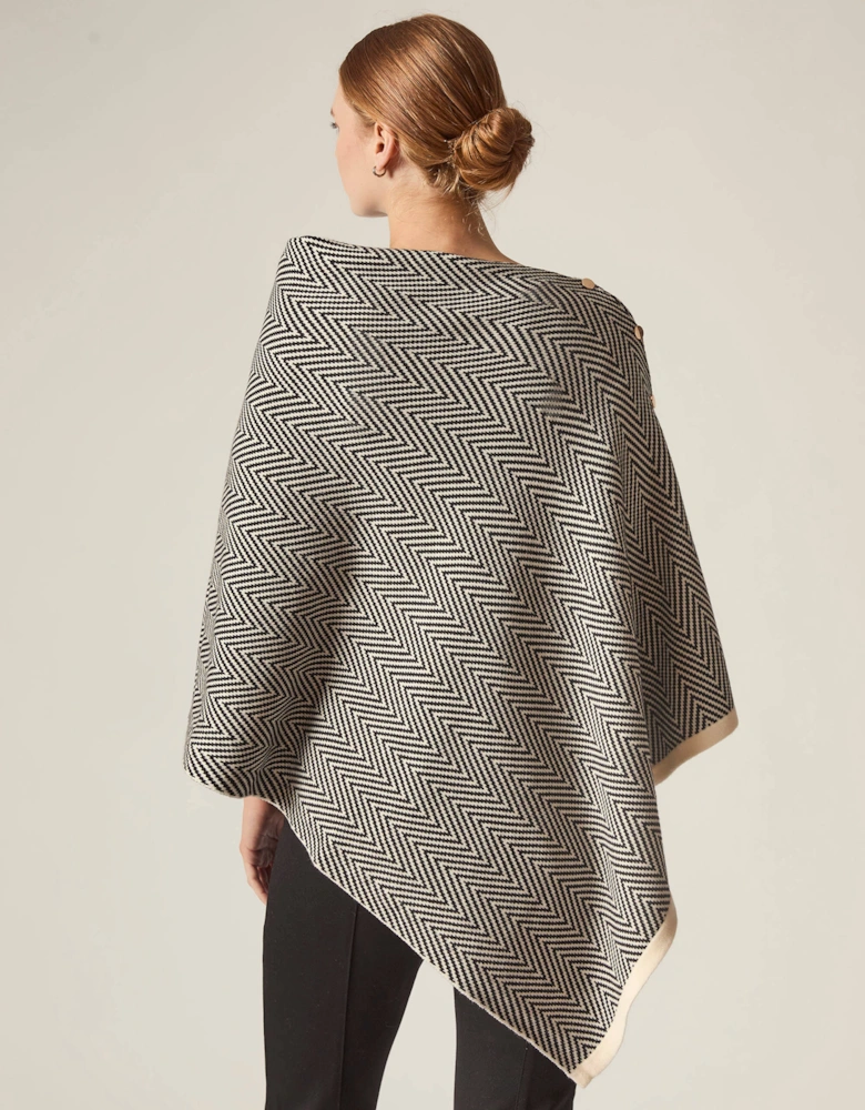 Black Chevron Button Poncho