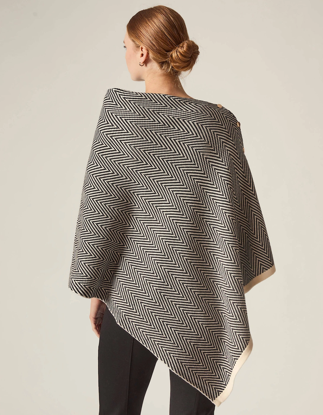 Black Chevron Button Poncho
