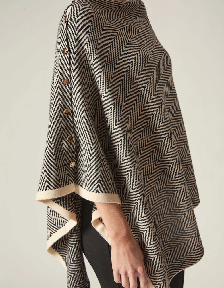 Black Chevron Button Poncho