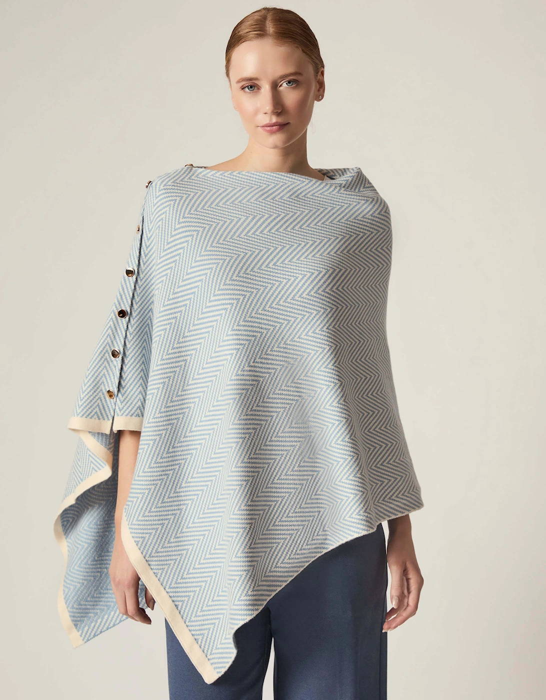 Pale Blue Chevron Button Poncho