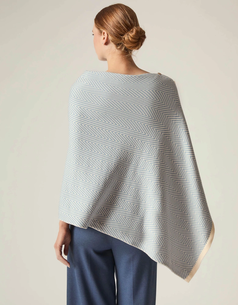 Pale Blue Chevron Button Poncho