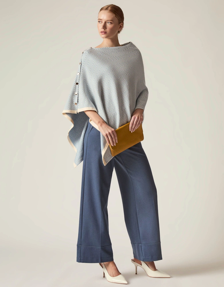 Pale Blue Chevron Button Poncho