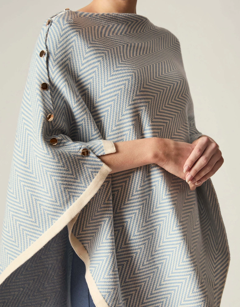 Pale Blue Chevron Button Poncho