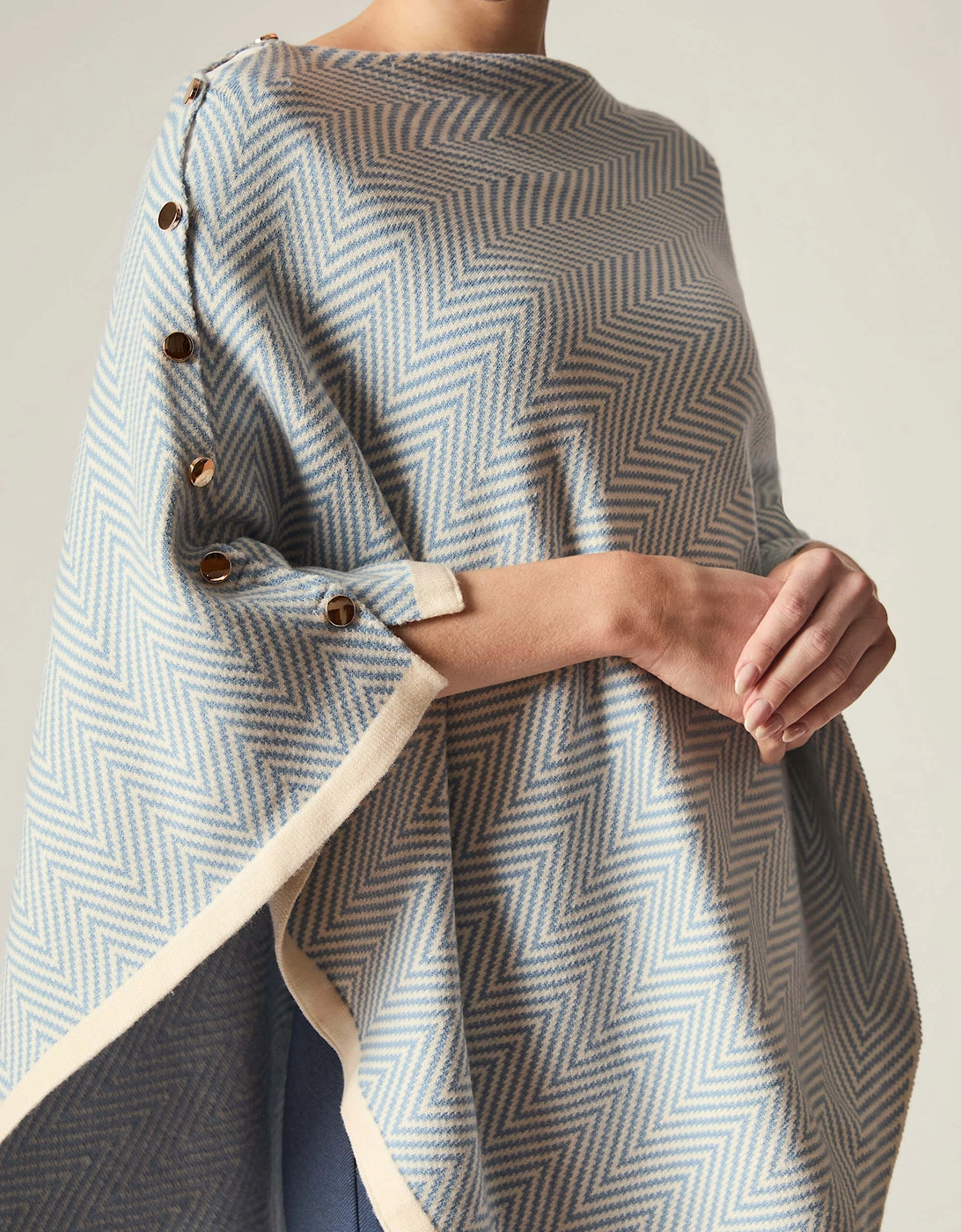 Pale Blue Chevron Button Poncho