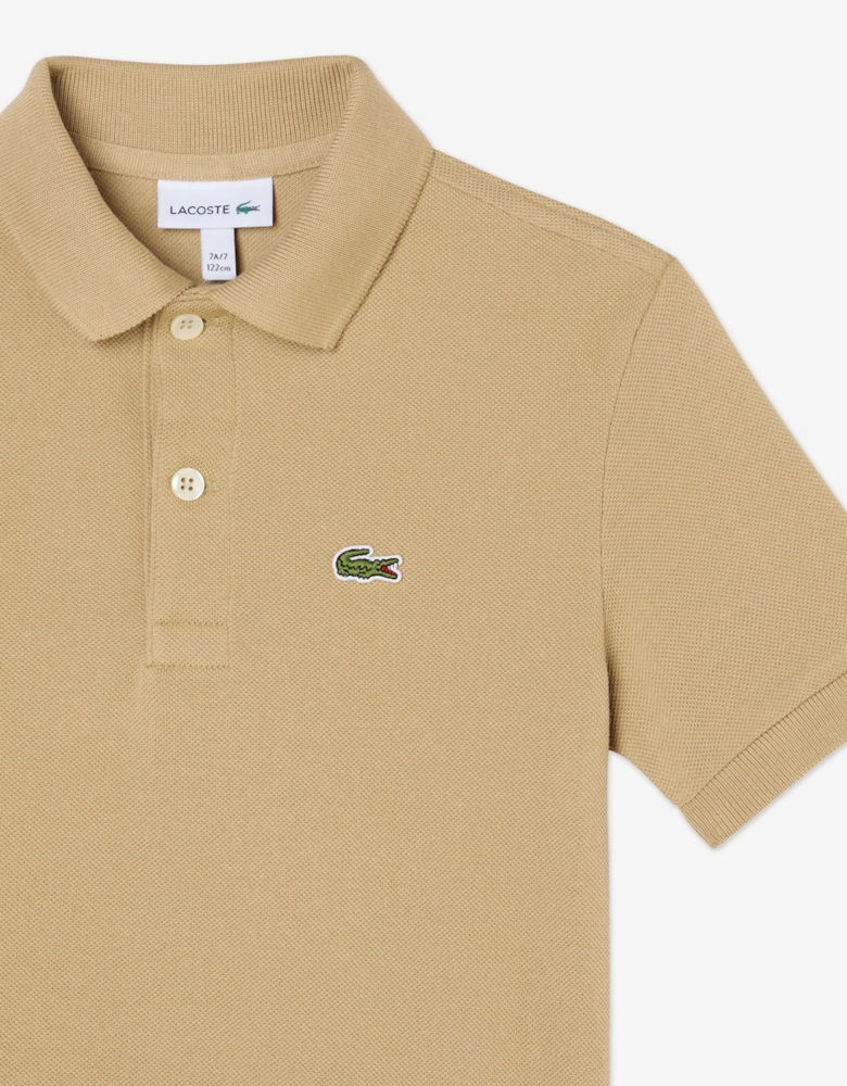 Boys Pique Polo Shirt in Beige