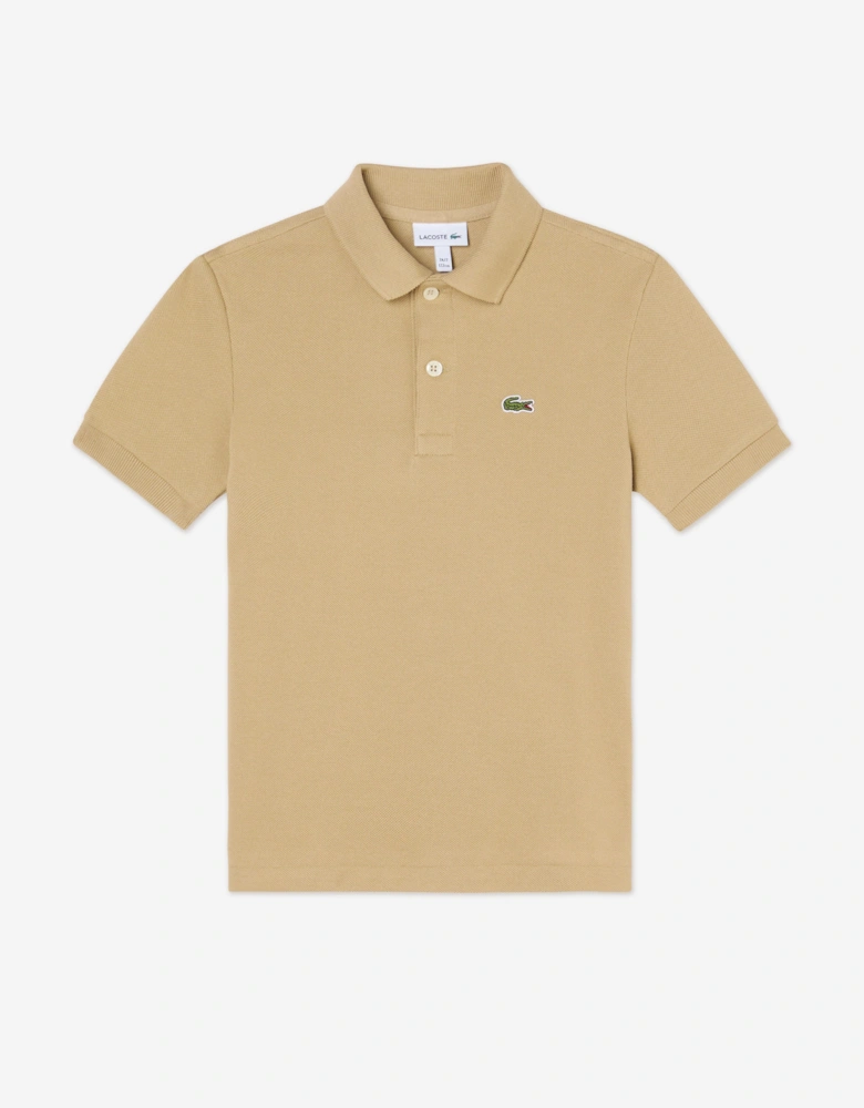 Boys Pique Polo Shirt in Beige