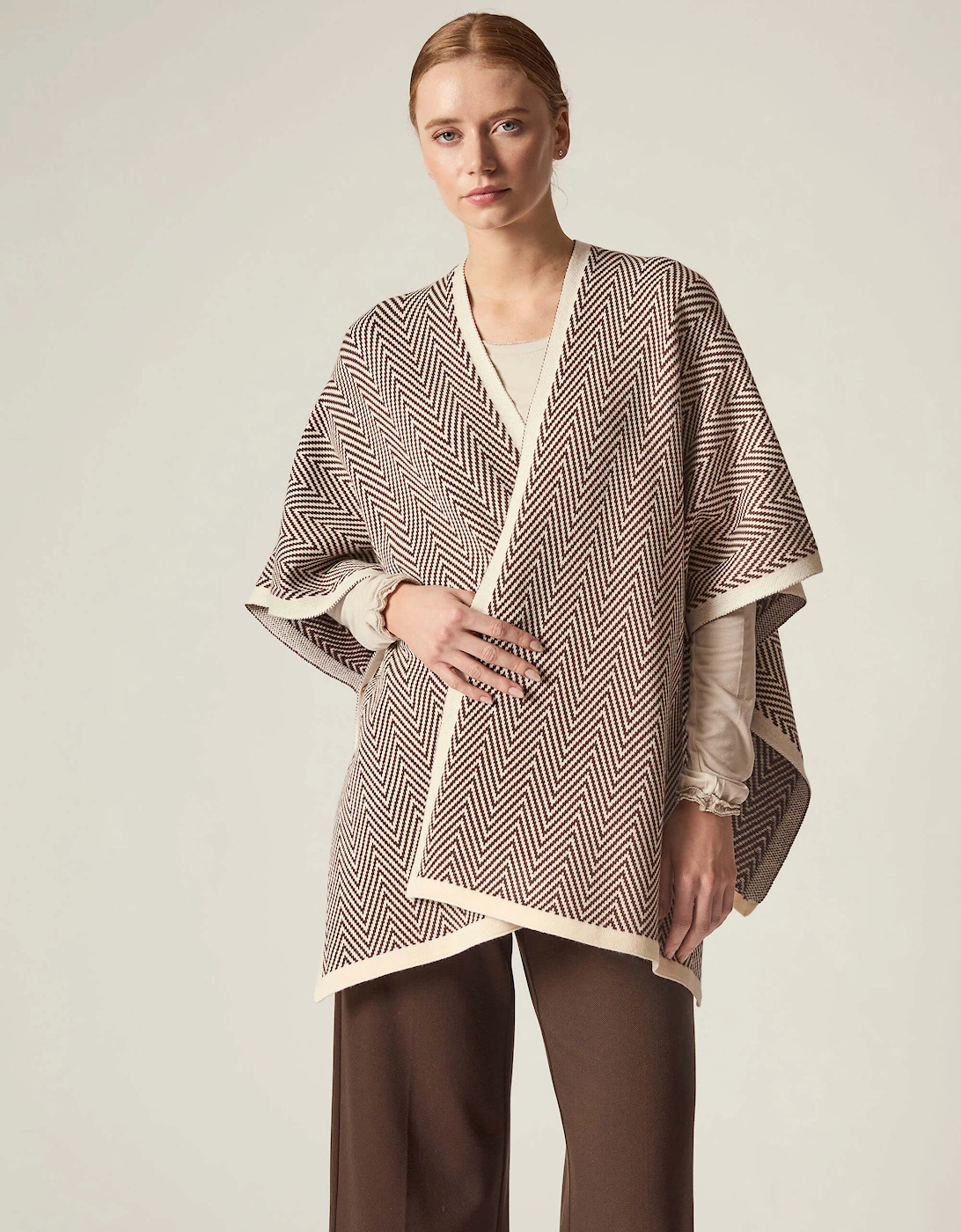 Coffee Chevron Knit Wrap