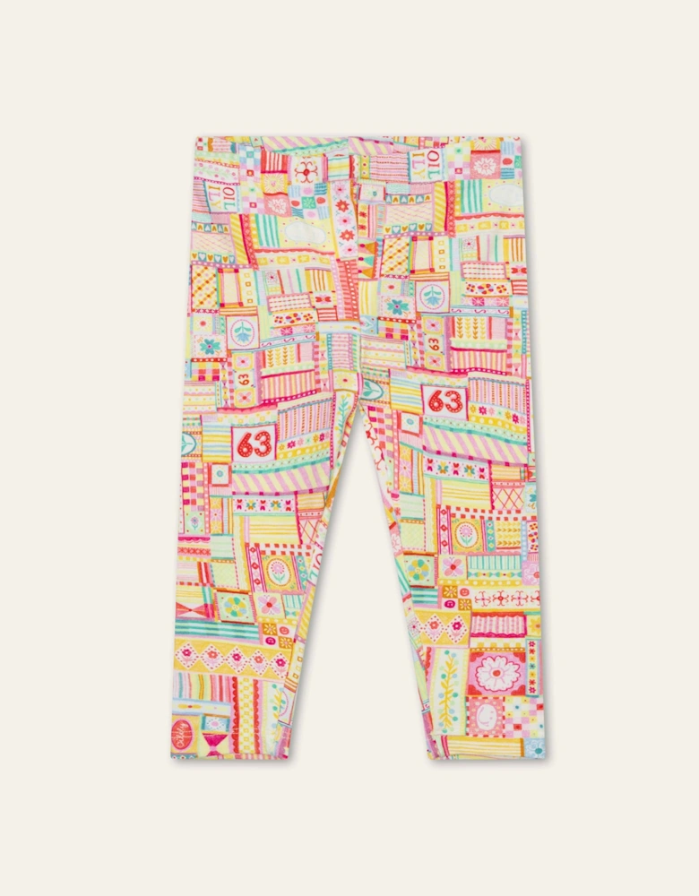 Girls Yellow Multi Print Leggings