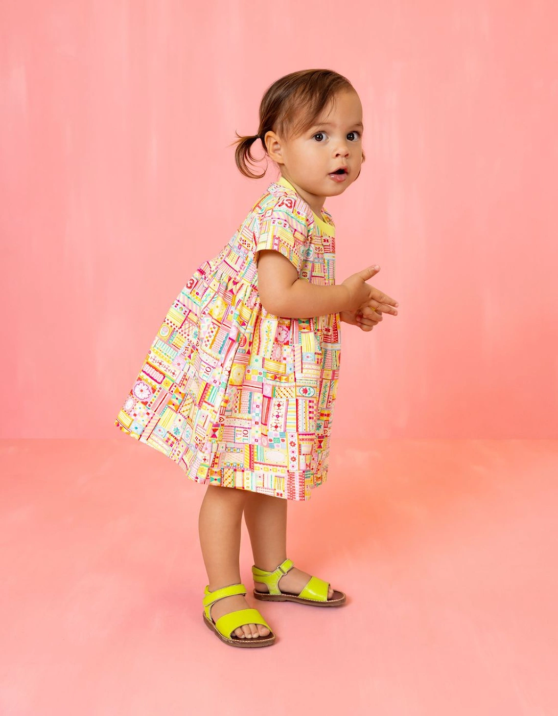 Girls Yellow Multi Print Jersey Dress