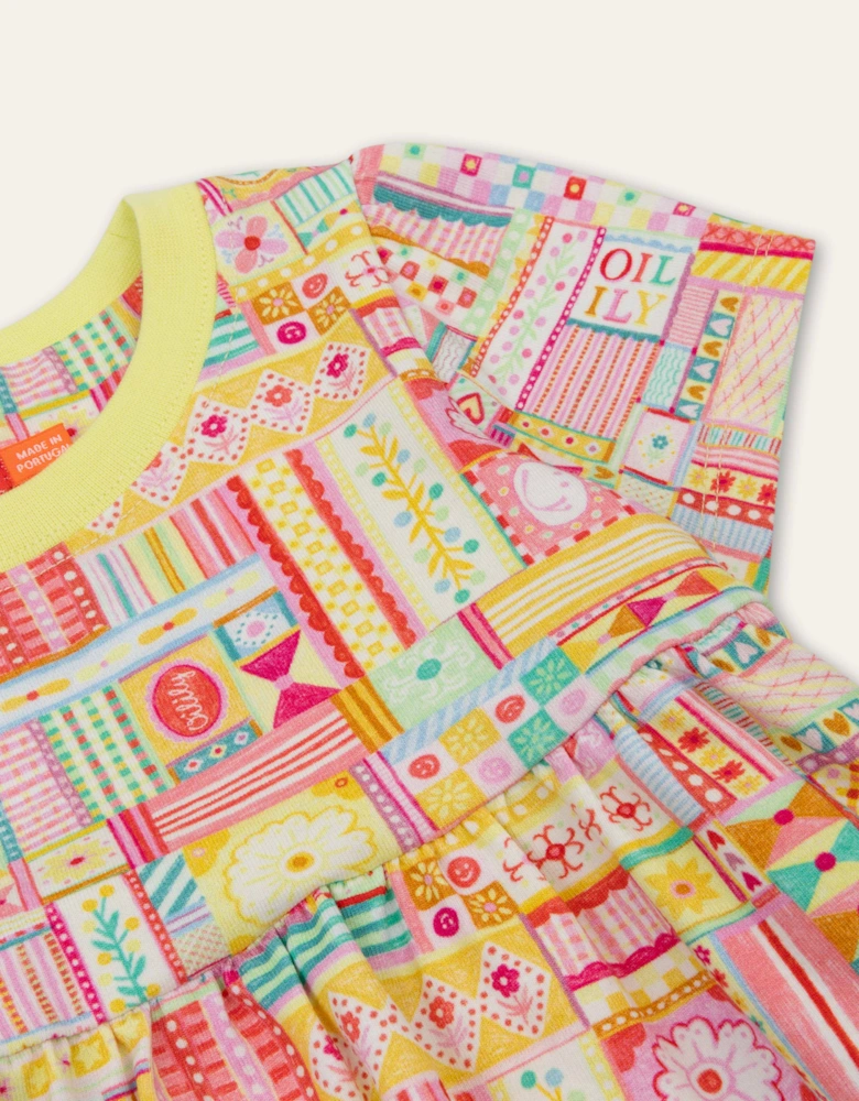 Girls Yellow Multi Print Jersey Dress