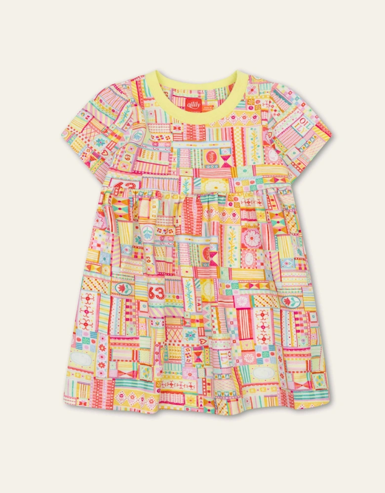 Girls Yellow Multi Print Jersey Dress