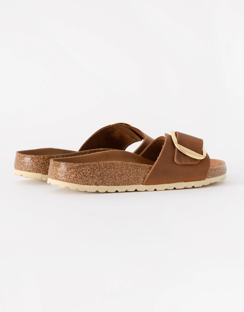 Big Buckle Oiled Leather Womens Sandals - Cognac