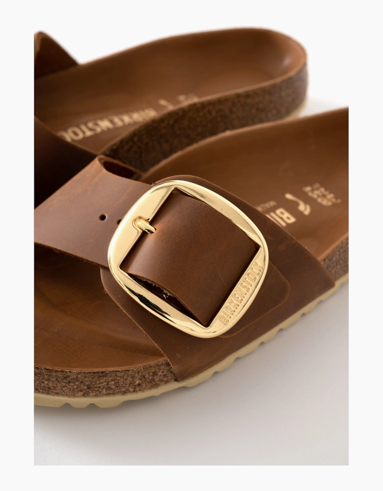 Big Buckle Oiled Leather Womens Sandals - Cognac