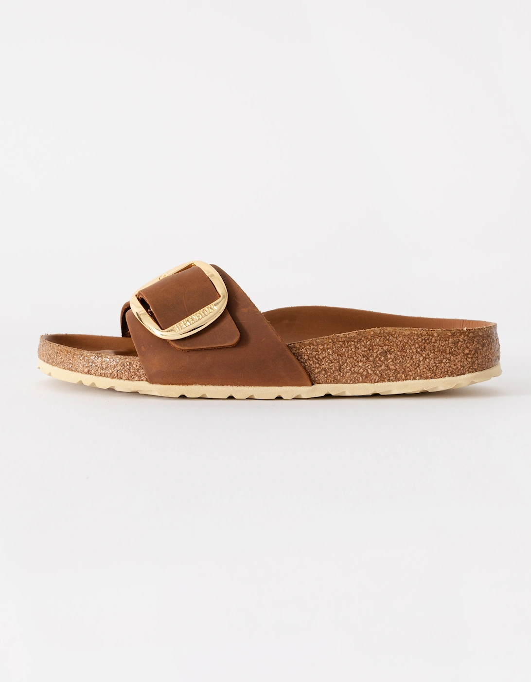Big Buckle Oiled Leather Womens Sandals - Cognac