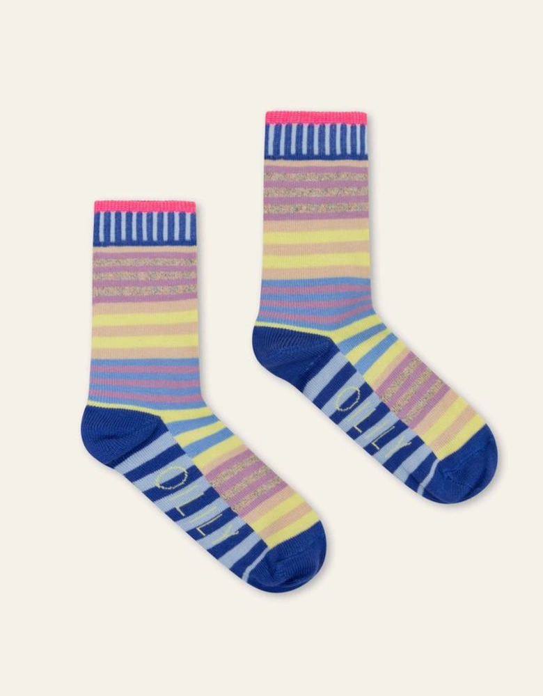 Girls Blue Multi Half Length Socks