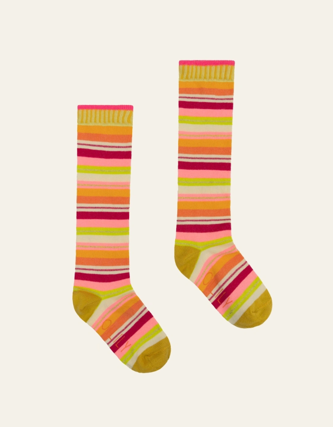 Girls Pink Multi Knee Socks, 2 of 1