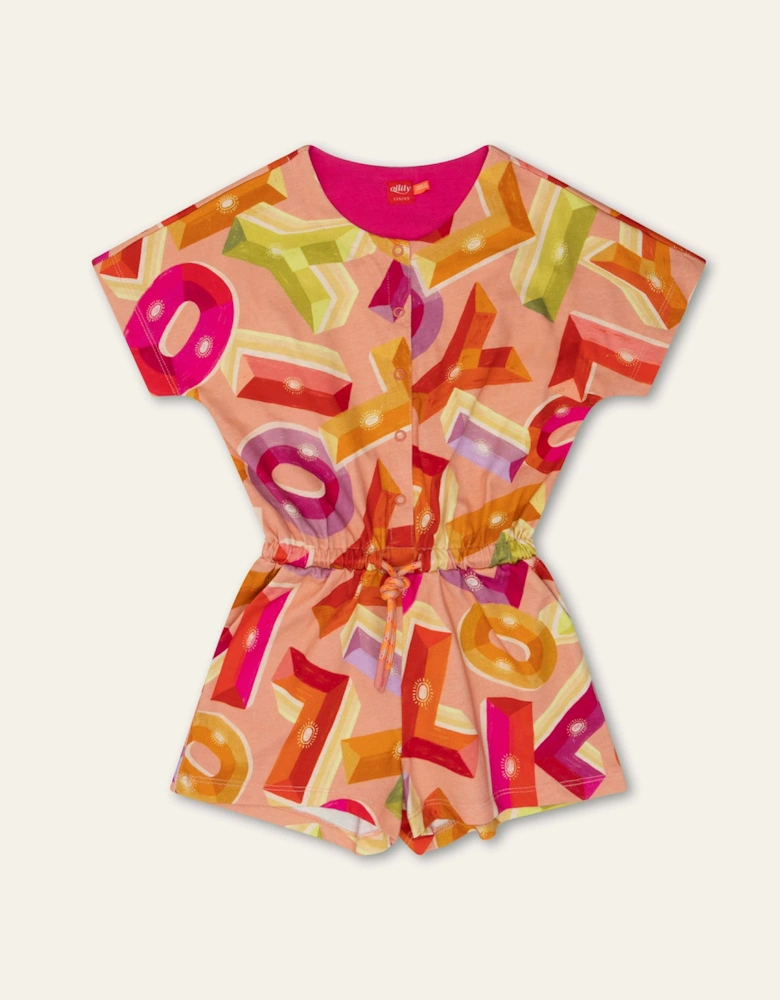 Girls Pink Multi Logo Jersey Playsuit