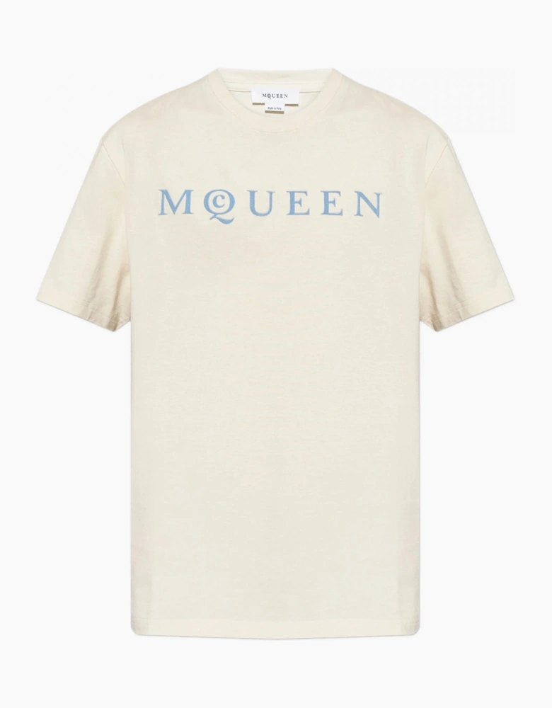 Flock Print Logo T-Shirt Beige