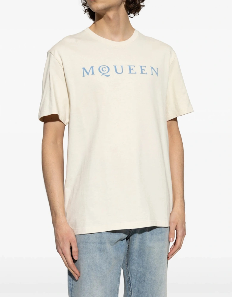 Flock Print Logo T-Shirt Beige