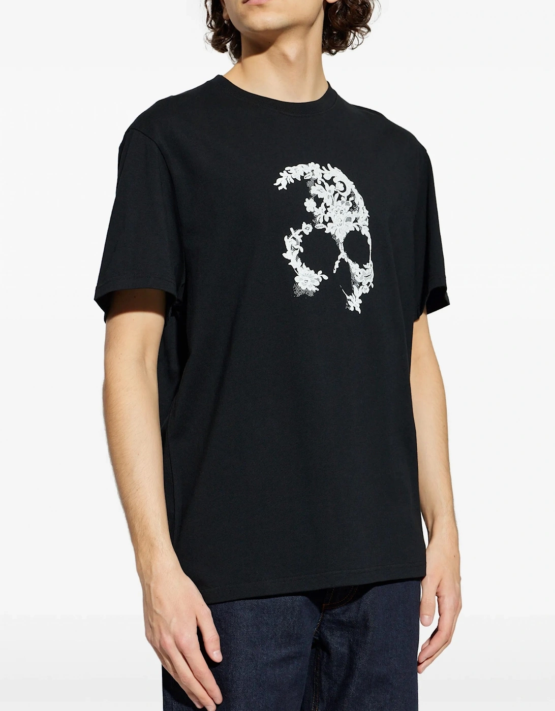 Lace Skull Print T-Shirt Black
