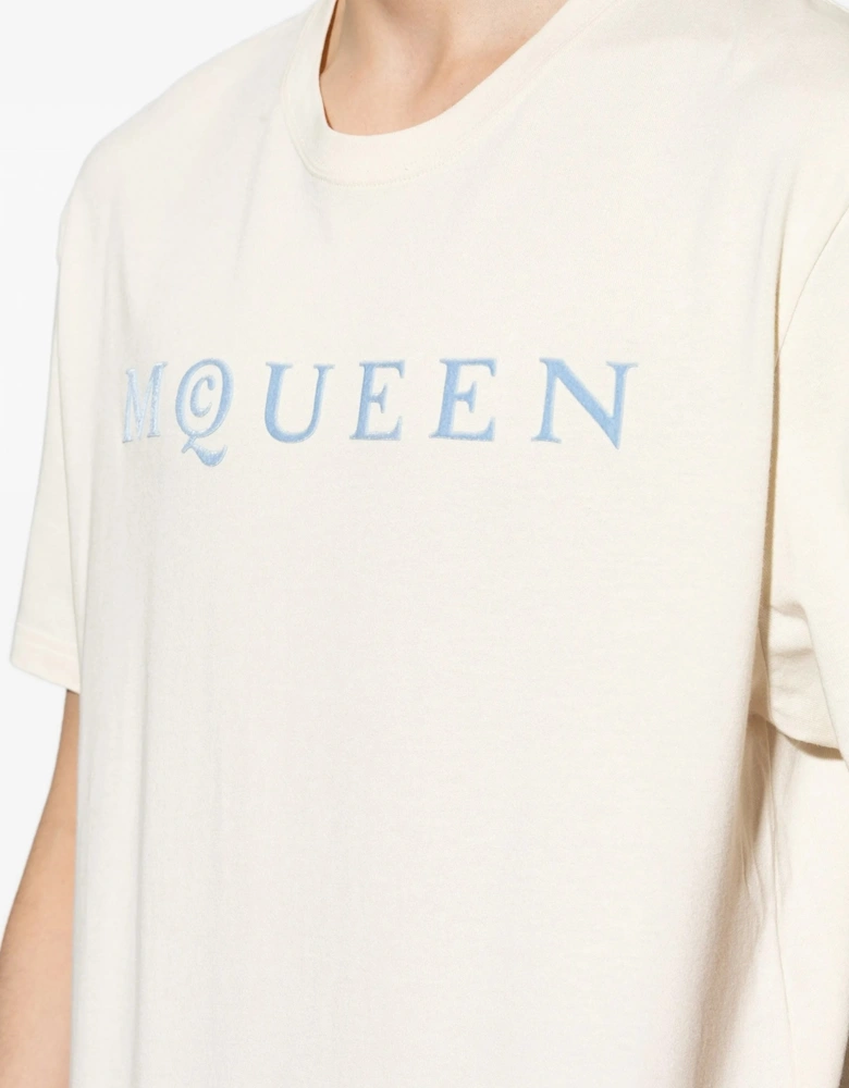 Flock Print Logo T-Shirt Beige