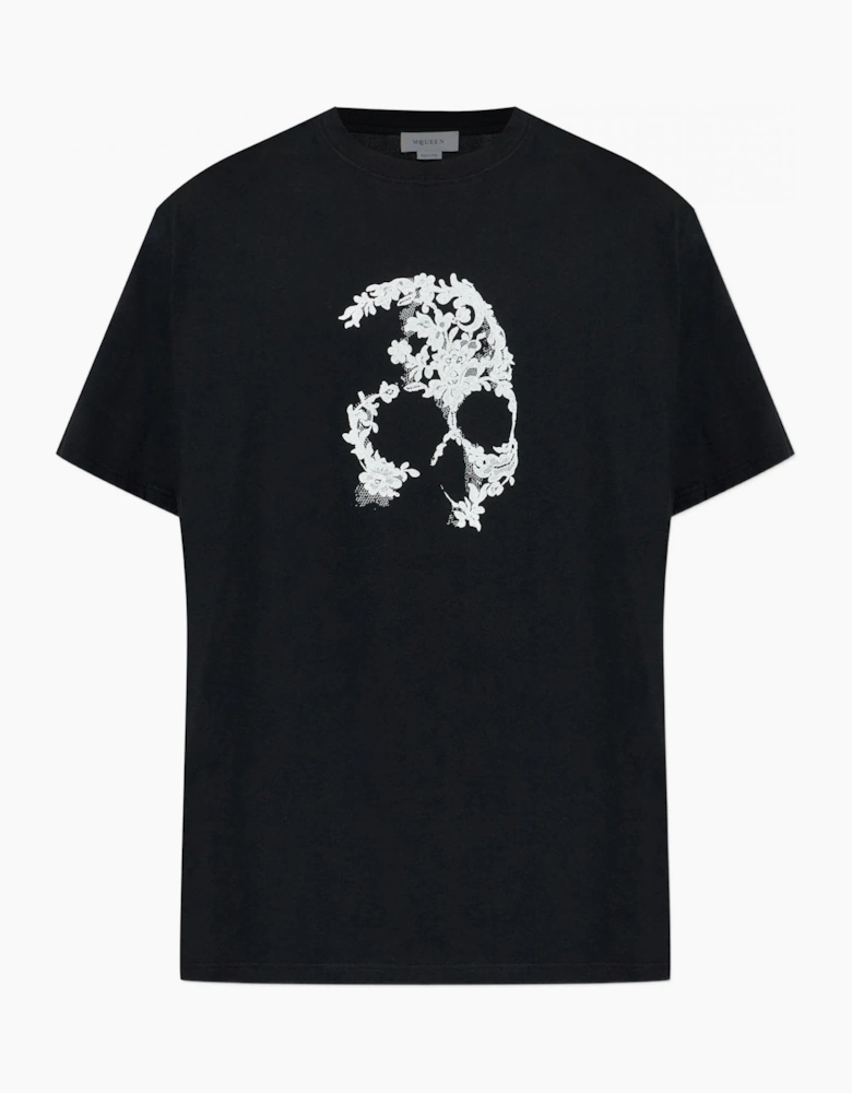 Lace Skull Print T-Shirt Black