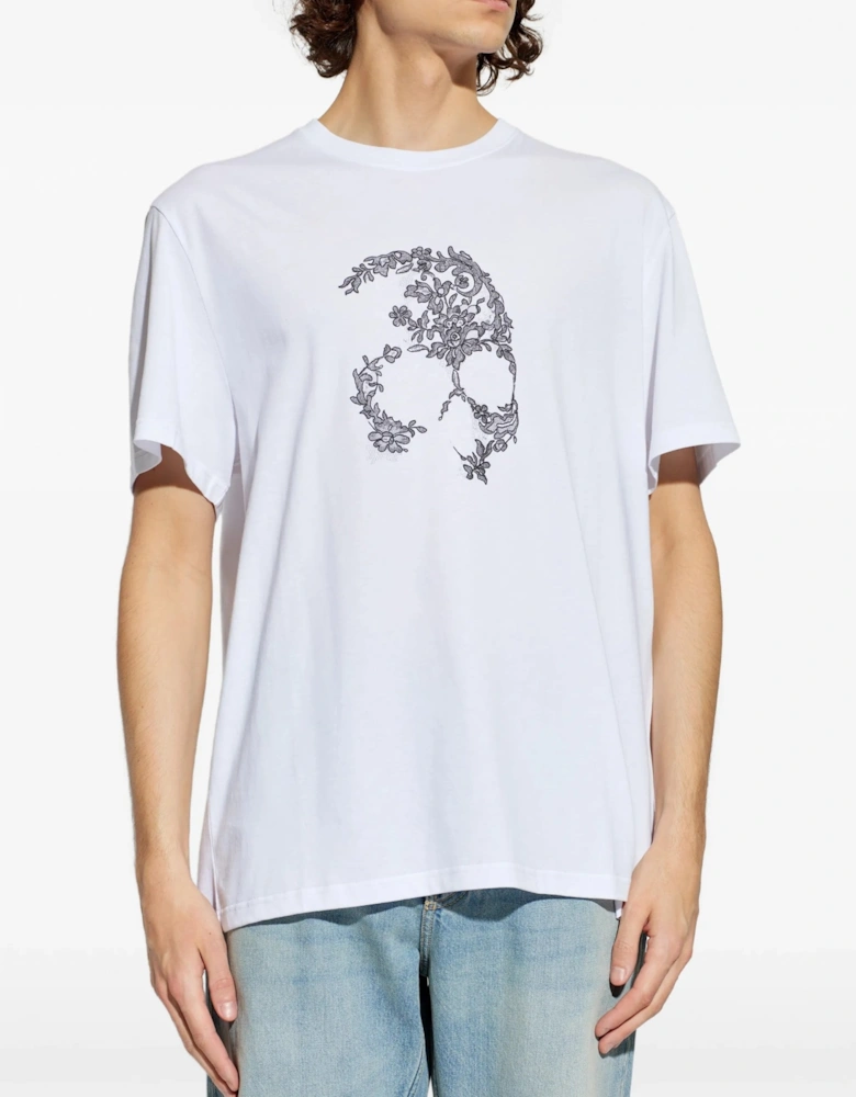 Lace Skull Print T-Shirt White