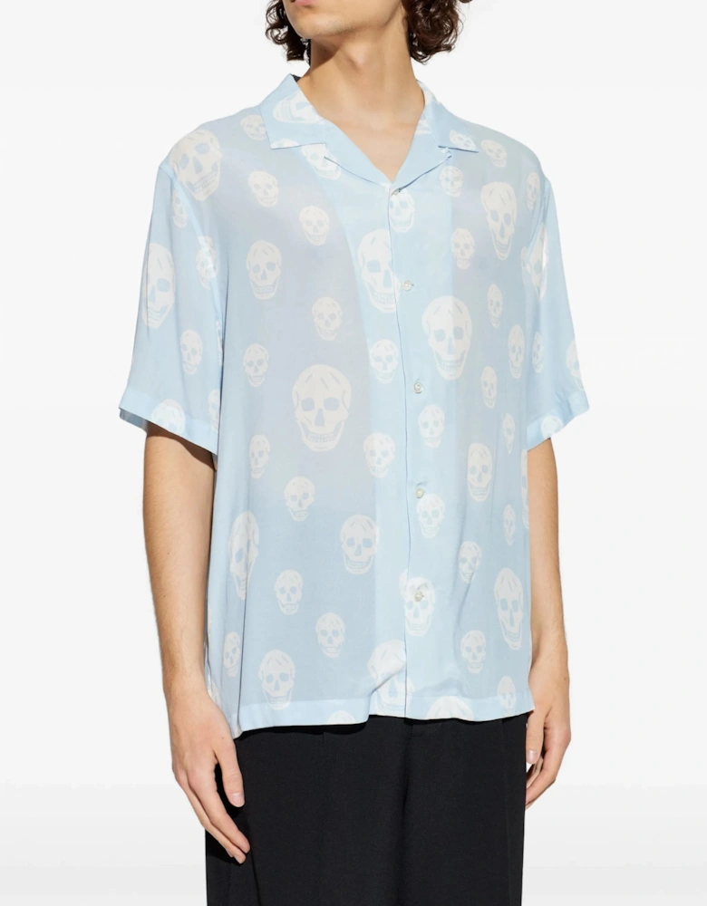 Skull Print SS Hawaiian Shirt Blue