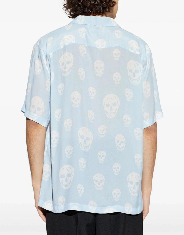 Skull Print SS Hawaiian Shirt Blue