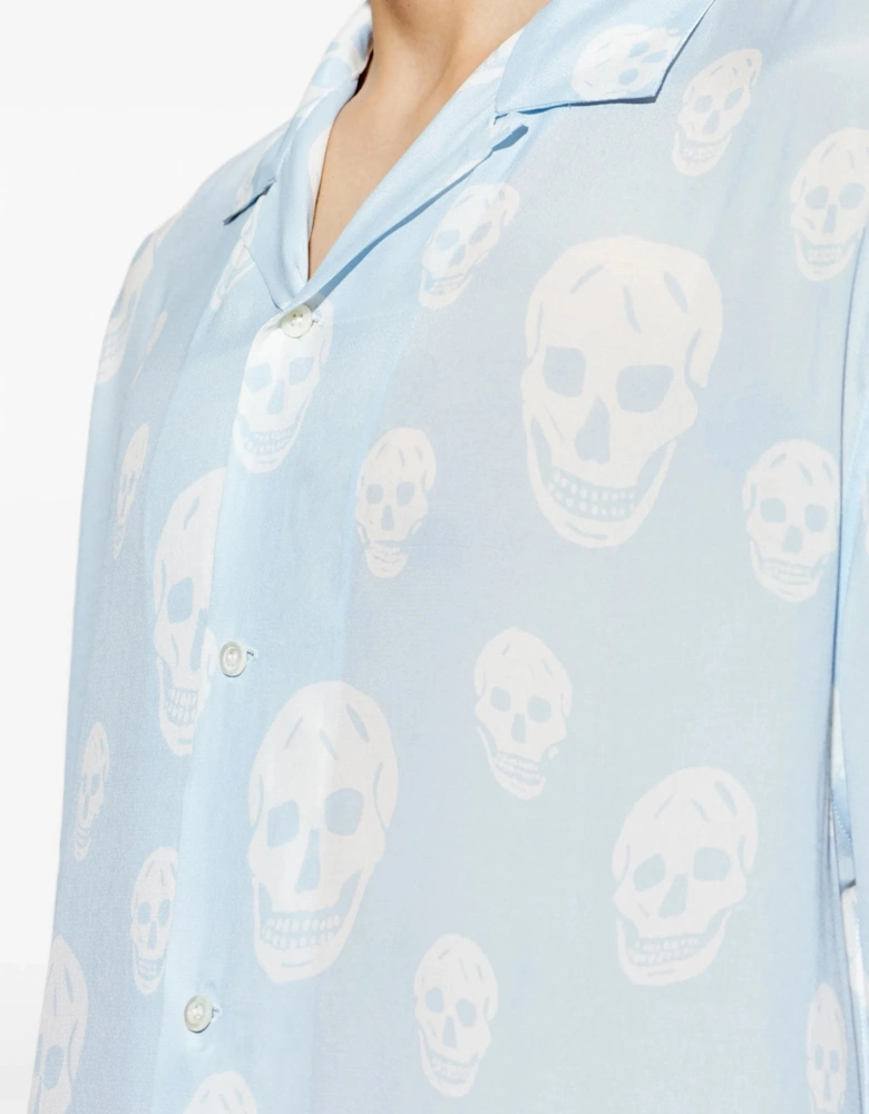 Skull Print SS Hawaiian Shirt Blue