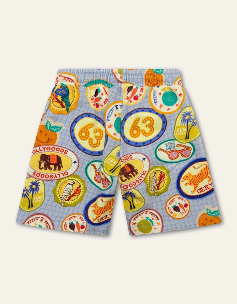Boys Pale Blue Sticker Sweat Shorts