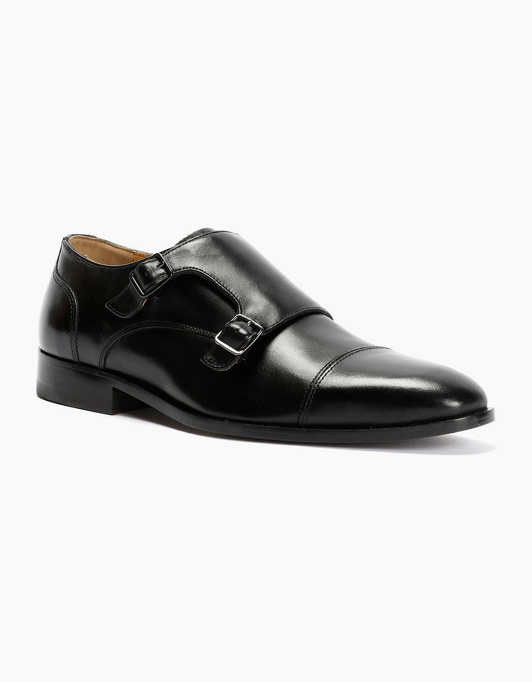 Toe Cap Monk Leather Men's Black Shoes