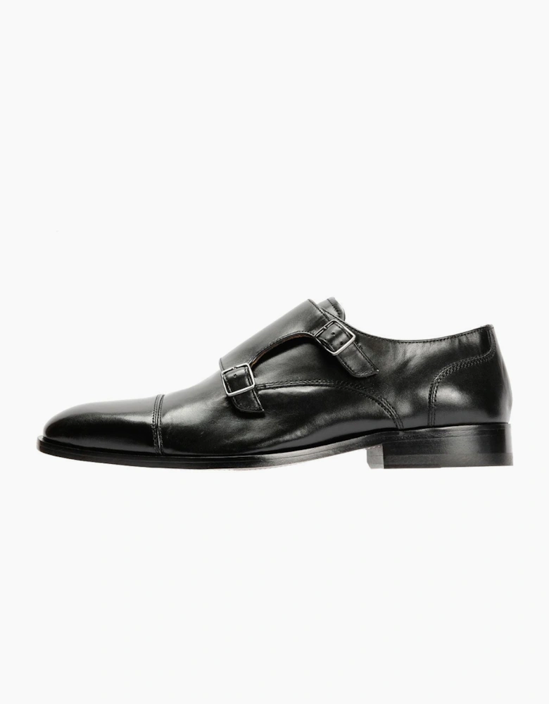 Toe Cap Monk Leather Men's Black Shoes
