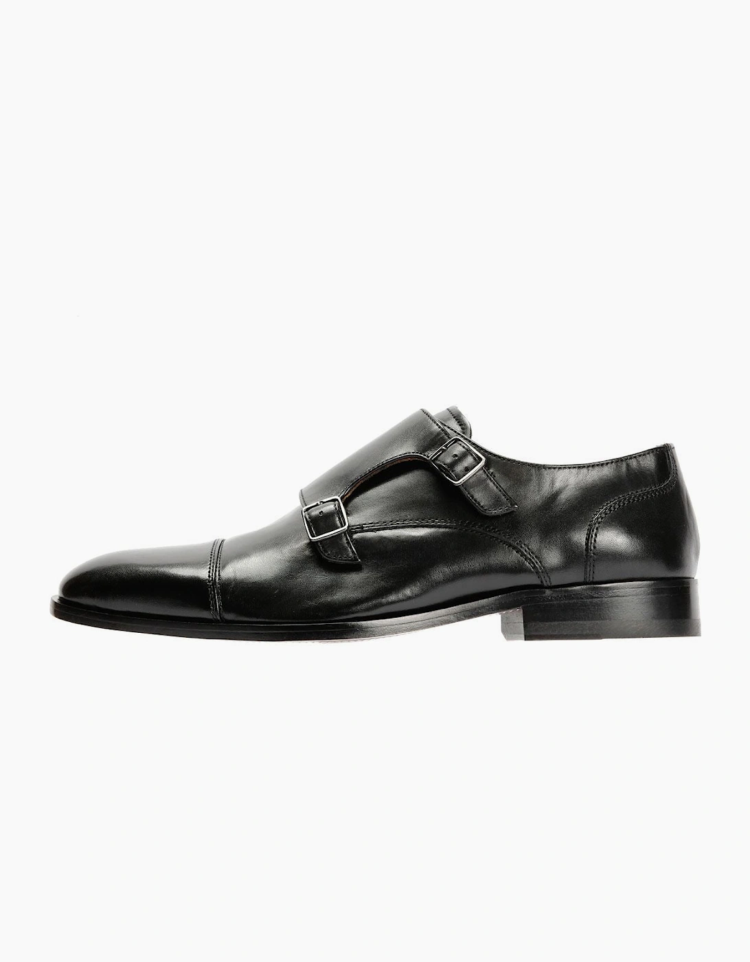 Toe Cap Monk Leather Men's Black Shoes