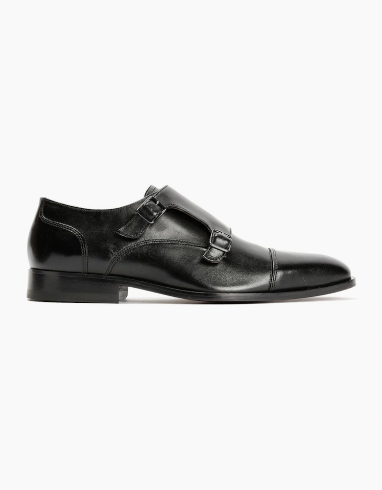 Toe Cap Monk Leather Men's Black Shoes