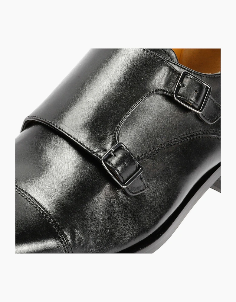 Toe Cap Monk Leather Men's Black Shoes