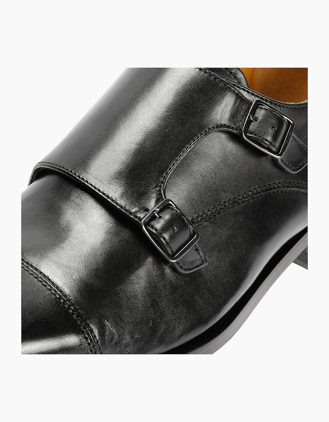 Toe Cap Monk Leather Men's Black Shoes