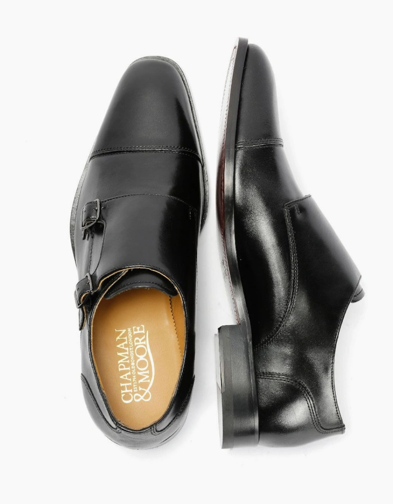 Toe Cap Monk Leather Men's Black Shoes