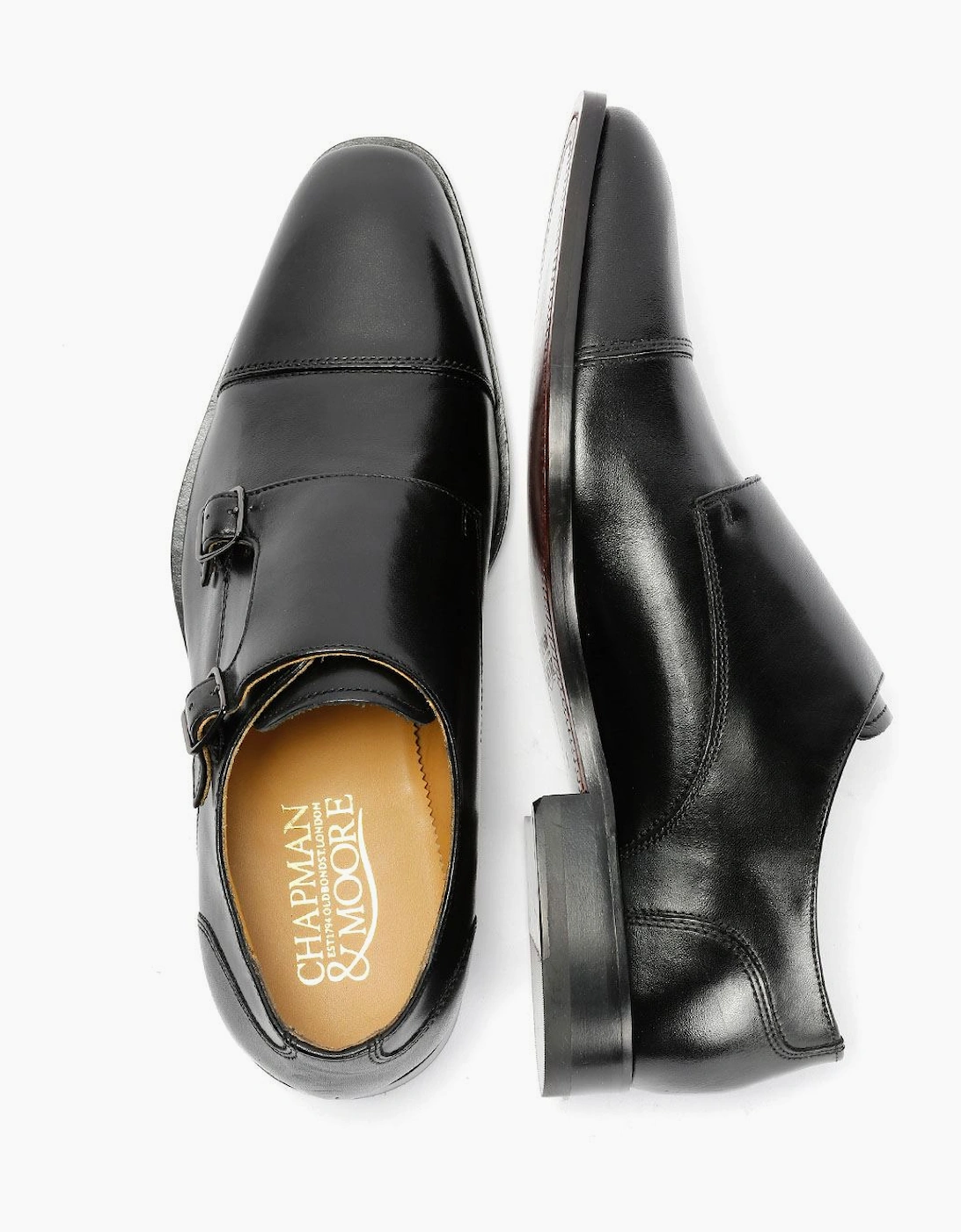 Toe Cap Monk Leather Men's Black Shoes
