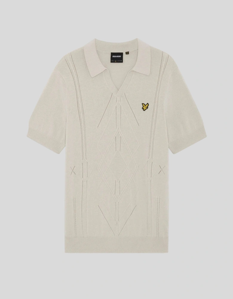 Open Collar Argyle Knitted Polo Shirt