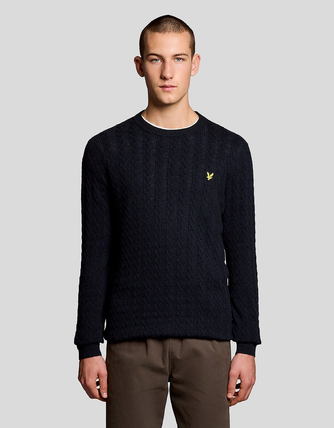 Lyle And Scott Men's Light Linen Blend Ribbed Crew Neck Jumper - Size 44