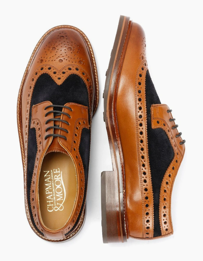 Chapman & Moore Longwing Brogue Leather/Suede Men's Tan/Navy Shoes