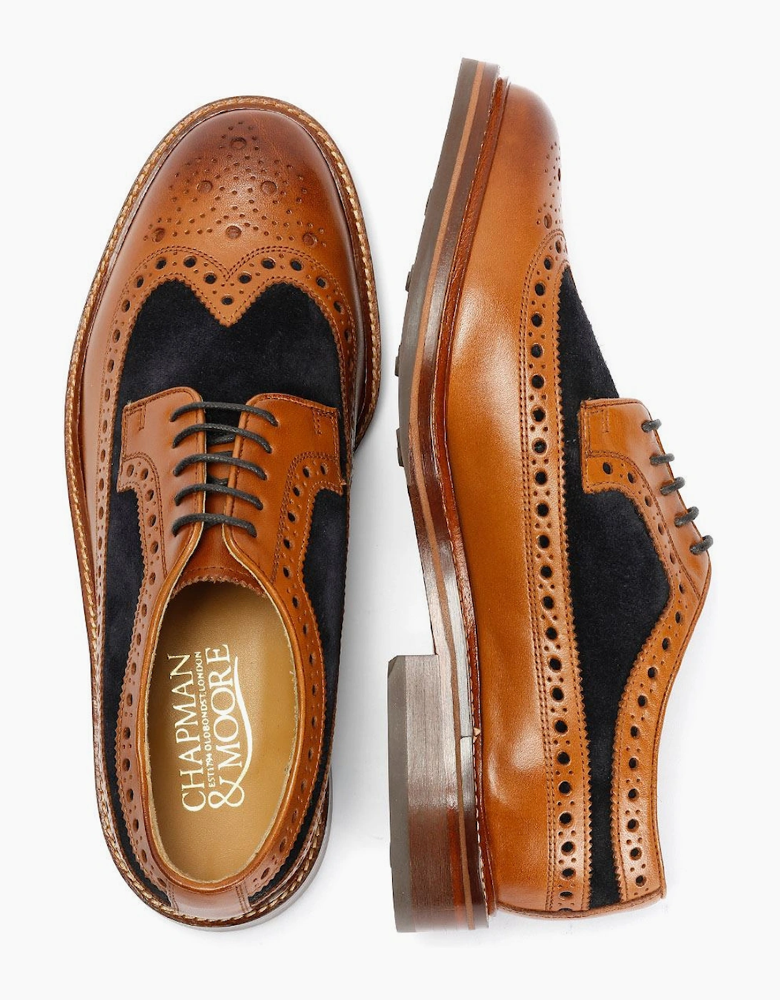 Chapman & Moore Longwing Brogue Leather/Suede Men's Tan/Navy Shoes