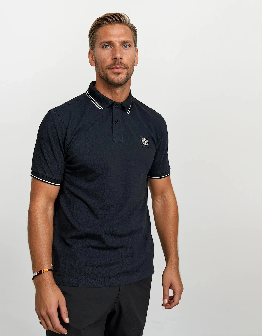 Stripe Collar Polo T-Shirt Slim Fit Navy
