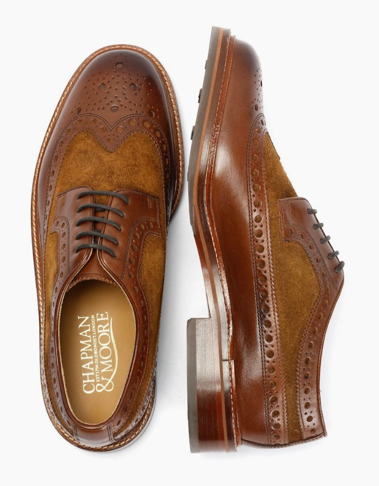 Chapman & Moore Longwing Brogue Leather/Suede Men's Mahogany/Tobacco Shoes